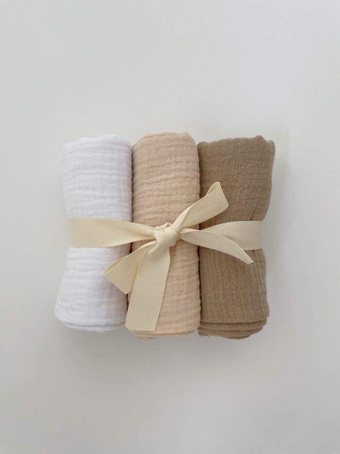 3pack hydrofiele doek in kleur sand 65cm x 65cm mooi organisch katoen online kopen bij MINUMINI